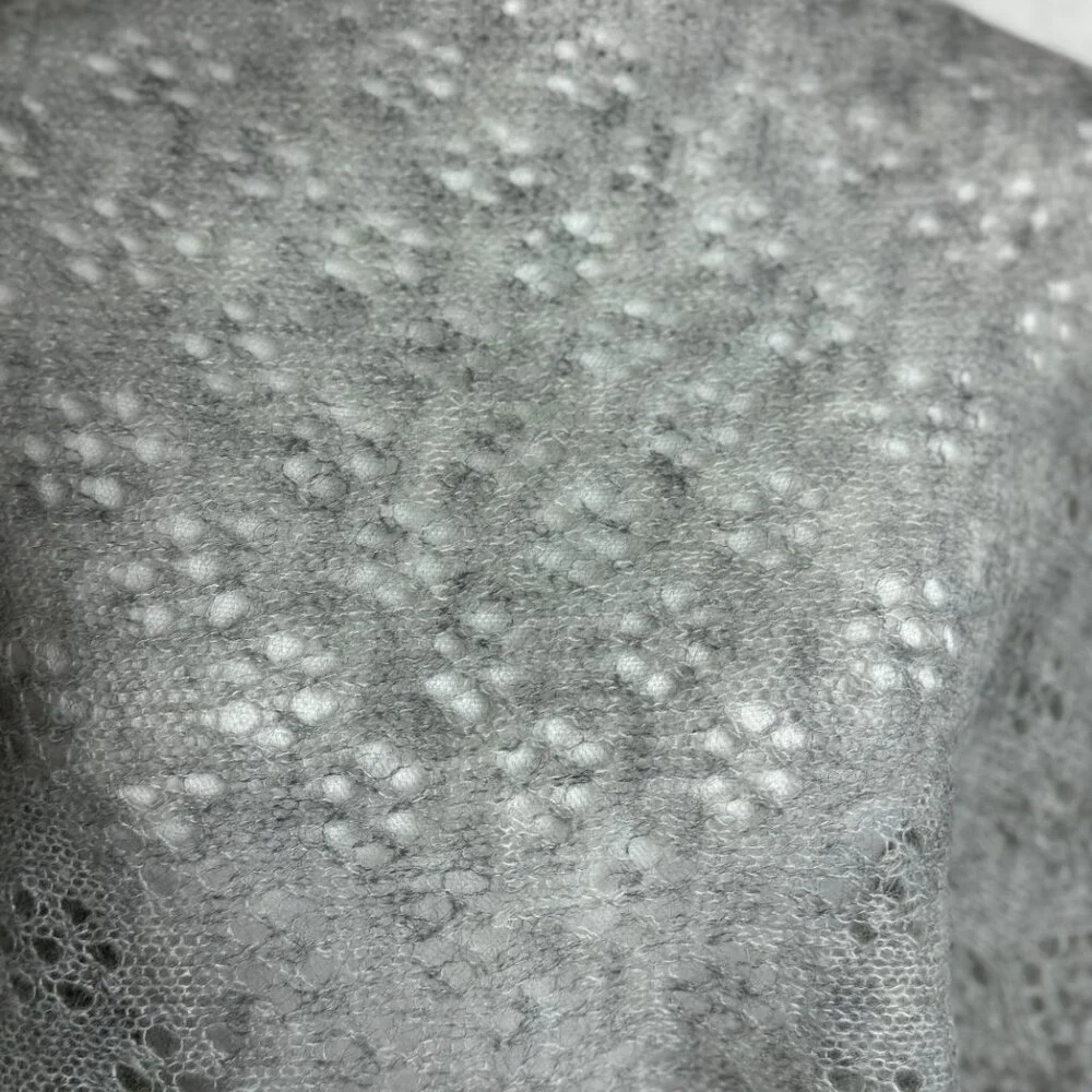 Winter Gray Mohair Blend Openwork Scarf